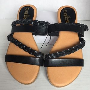 Epicstep Black Braided Strappy Sandals